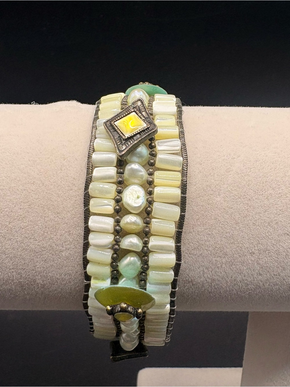 Handmade Artisan Freshwater Pearl Mother Of Pearl Shell Cuff Bracelet Boho